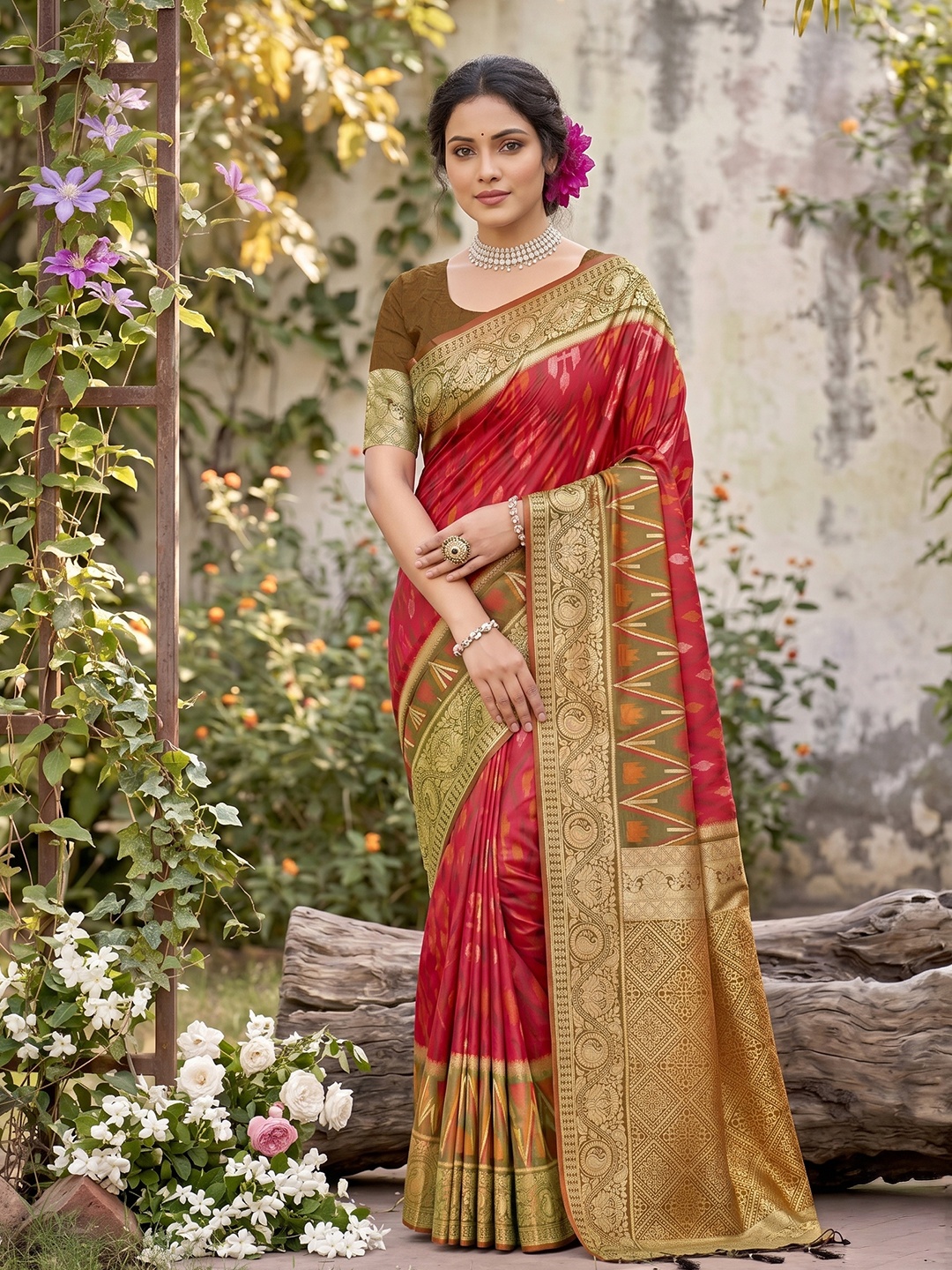 Red Motif Woven Soft Silk Saree