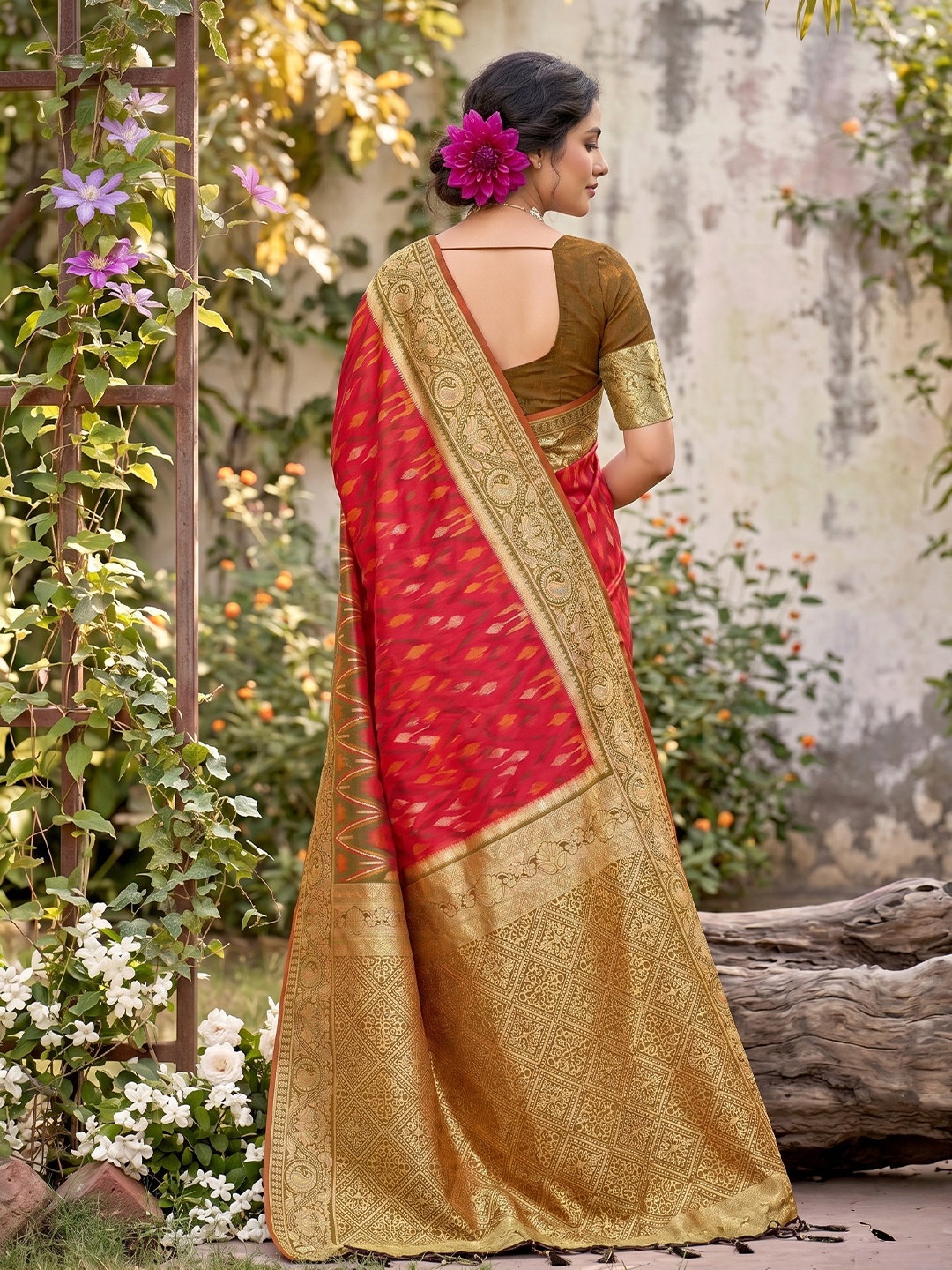 Red Motif Woven Soft Silk Saree — alternate view