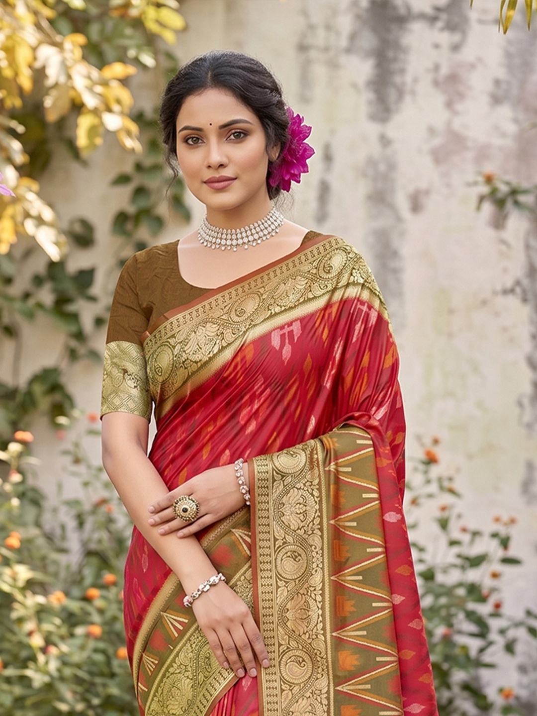 Red Motif Woven Soft Silk Saree