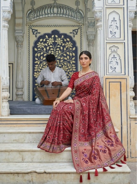 Red Mughal Weaving Soft Khadi Georgette Saree