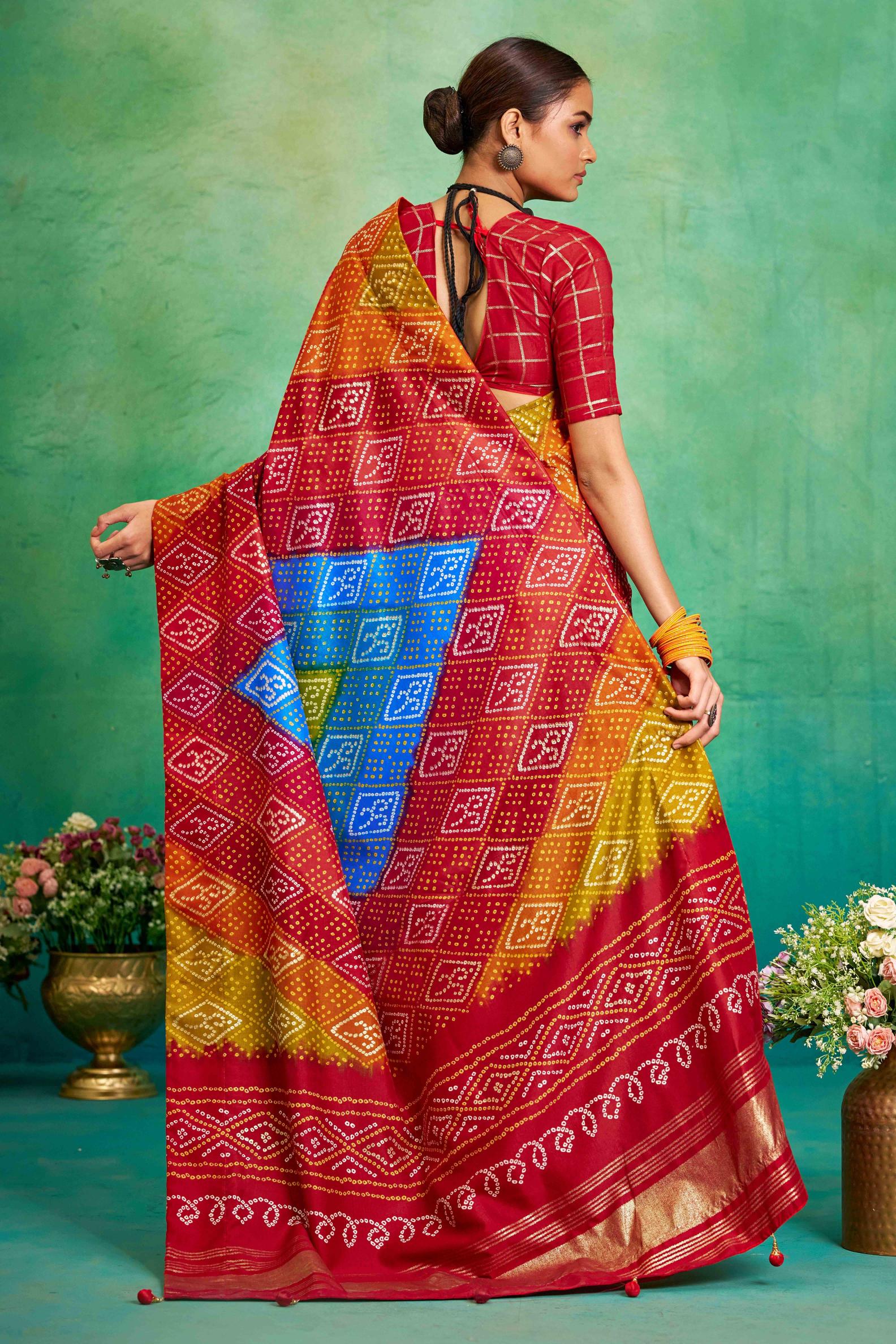Red Multi Velvet Tussar Silk Saree — alternate view