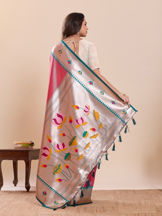 Red Off White Zari Designer Soft Silk Saree — alternate view