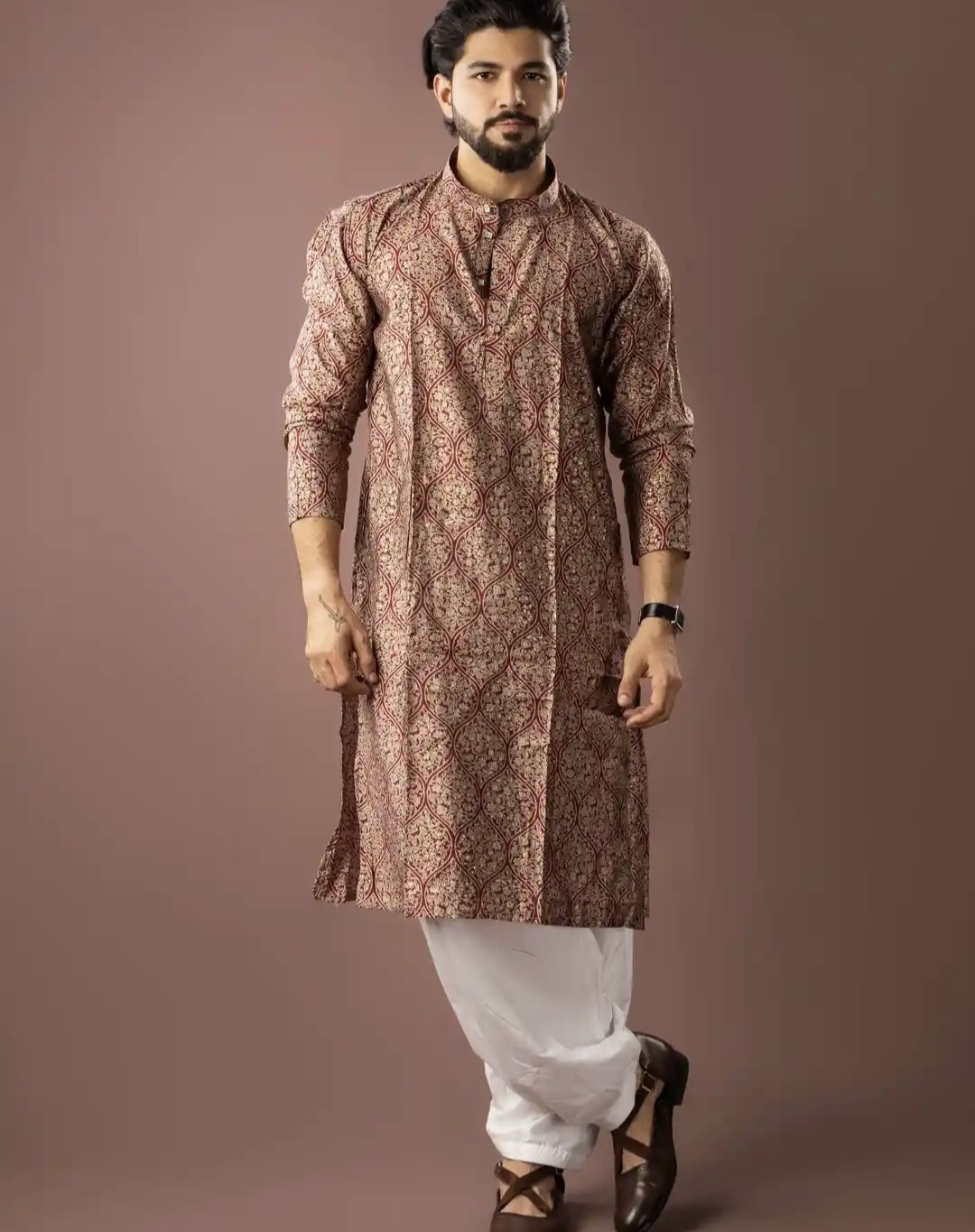 Red Ornate Motif Kurta Set