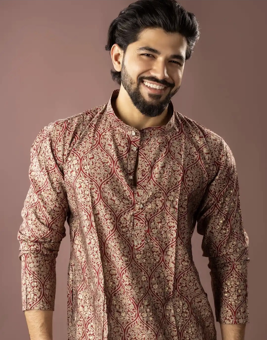 Red Ornate Motif Kurta Set