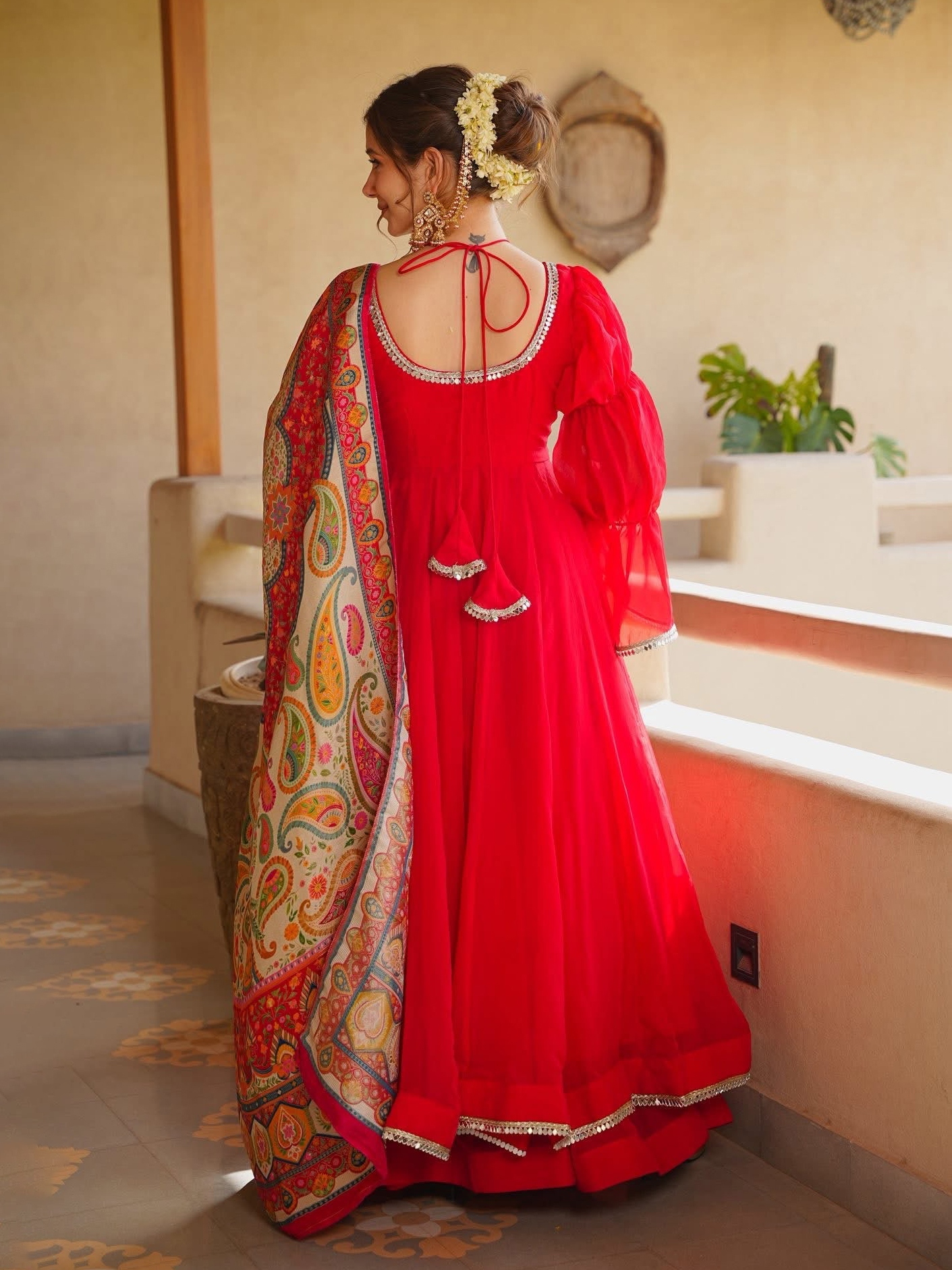 Red Paisley Embroidered Georgette Anarkali Suit — alternate view