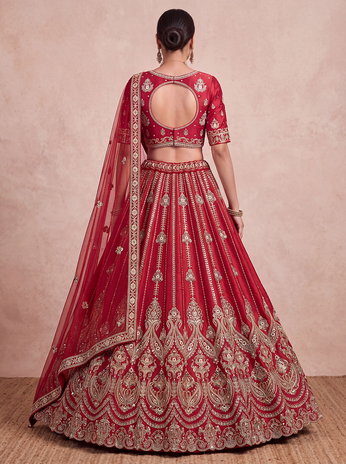 Red Paisley Sequins Silk Bridal Lehenga Choli — alternate view
