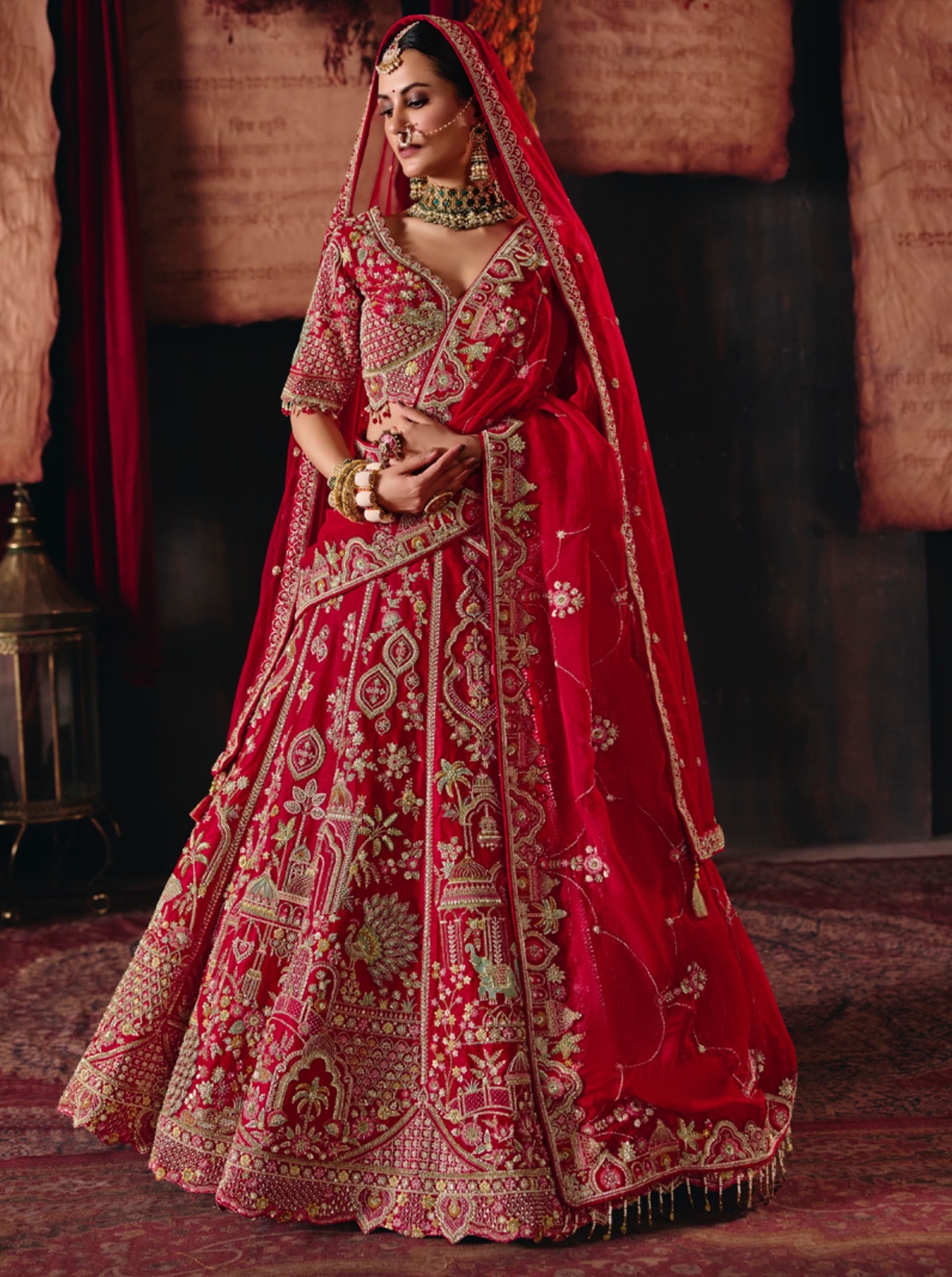 Red Paisley Silk Flared Lehenga Choli