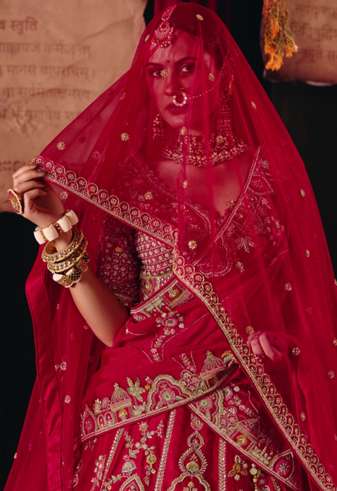 Red Paisley Silk Flared Lehenga Choli — alternate view
