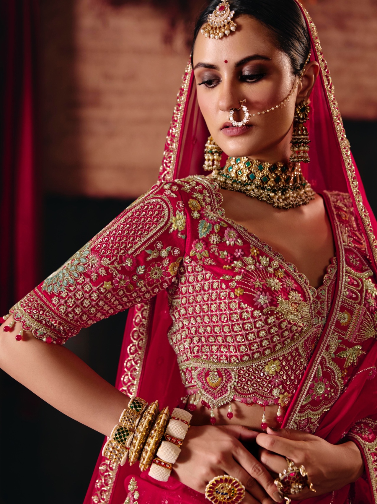 Red Paisley Silk Flared Lehenga Choli