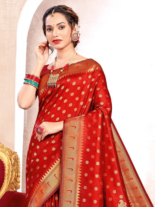Red Paithani Silk Saree — alternate view