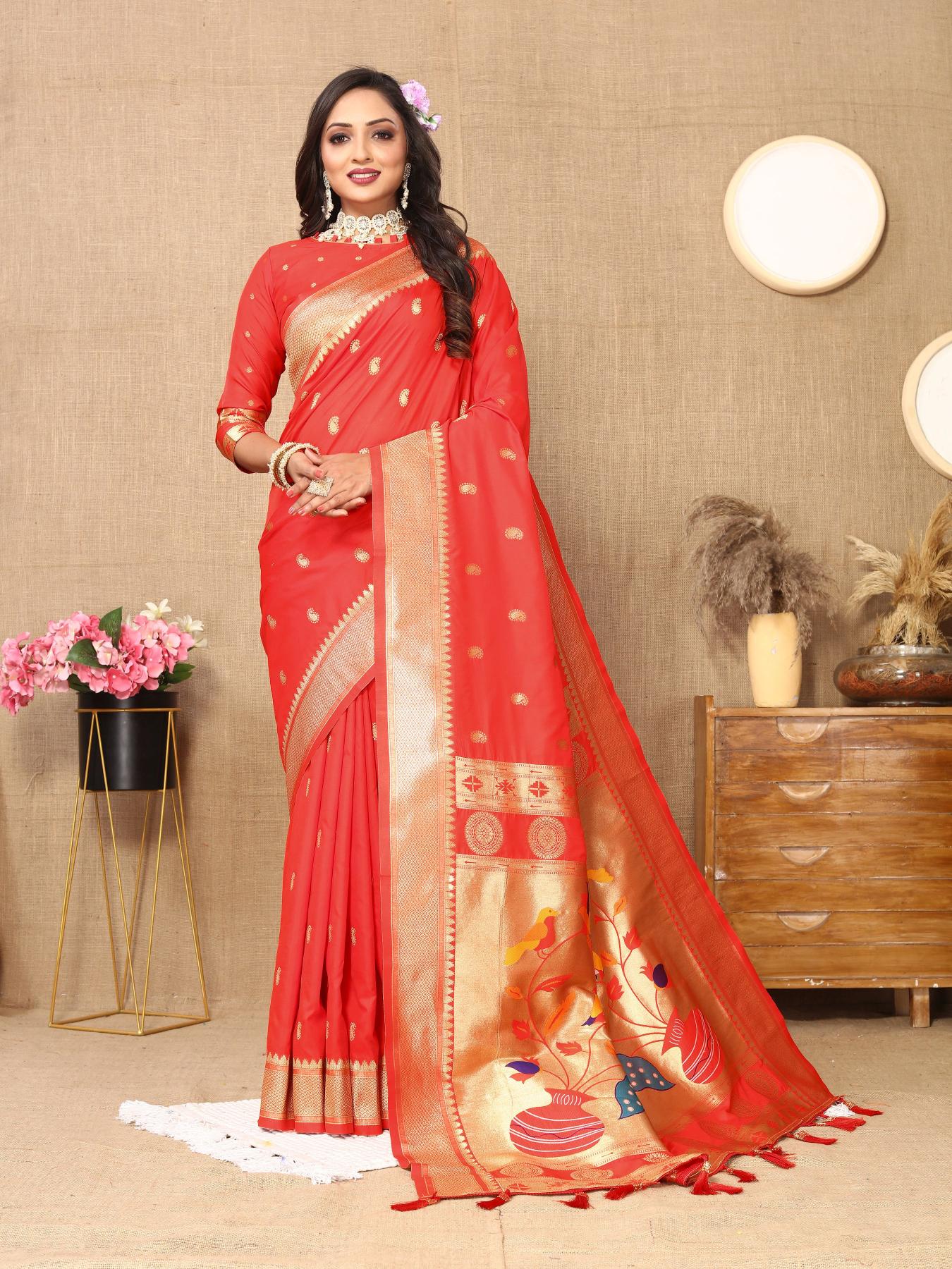 Red Paithani Silk Saree