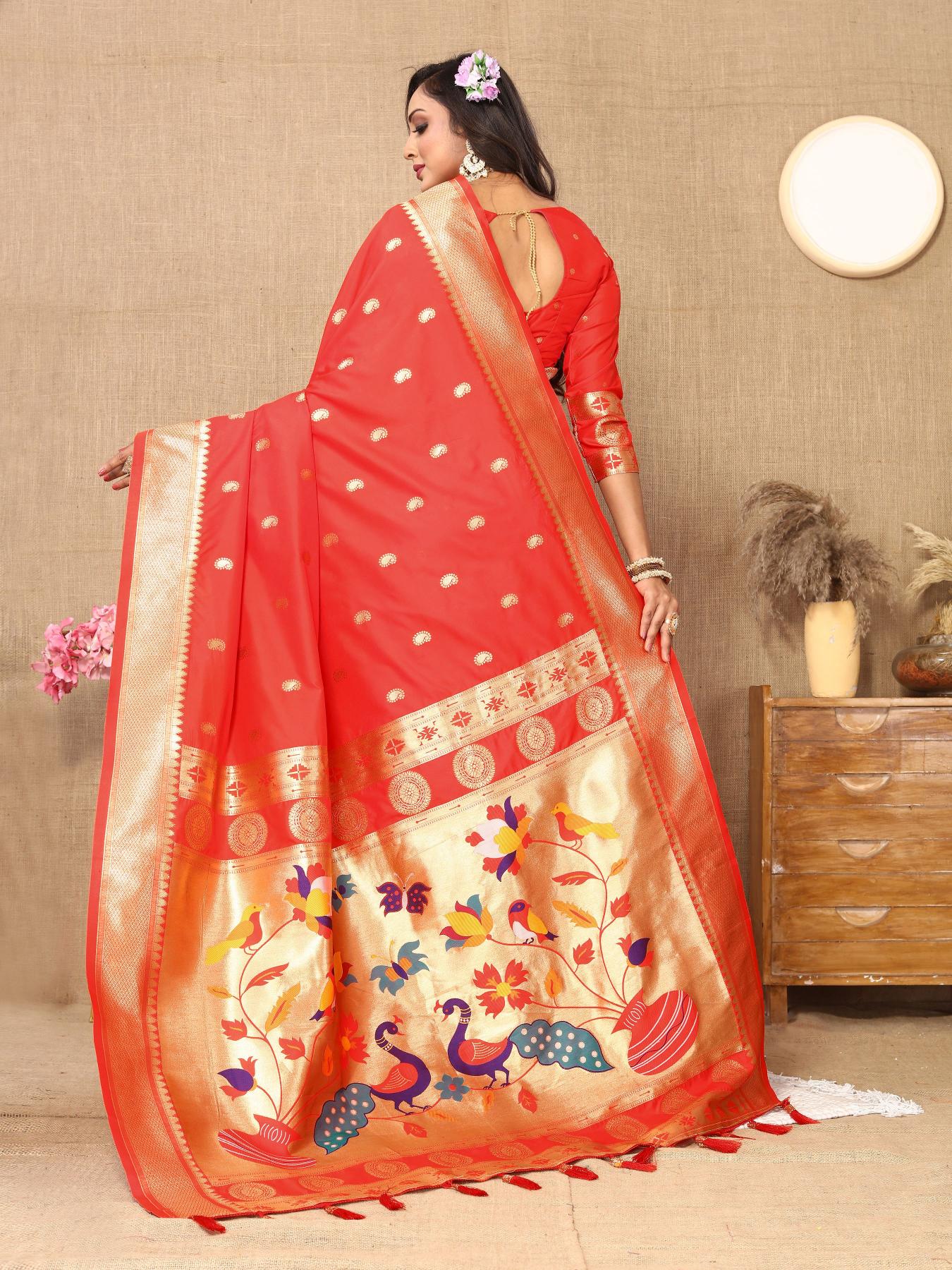 Red Paithani Silk Saree — alternate view