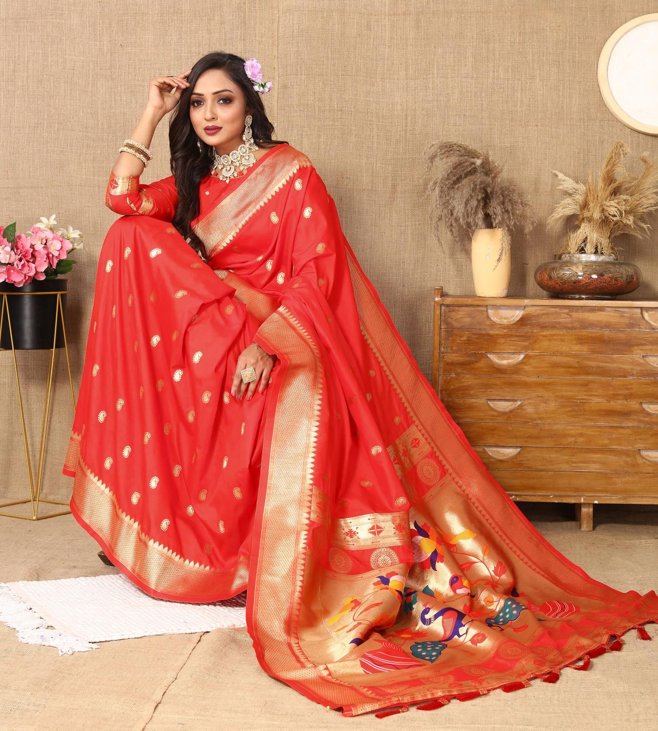 Red Paithani Silk Saree