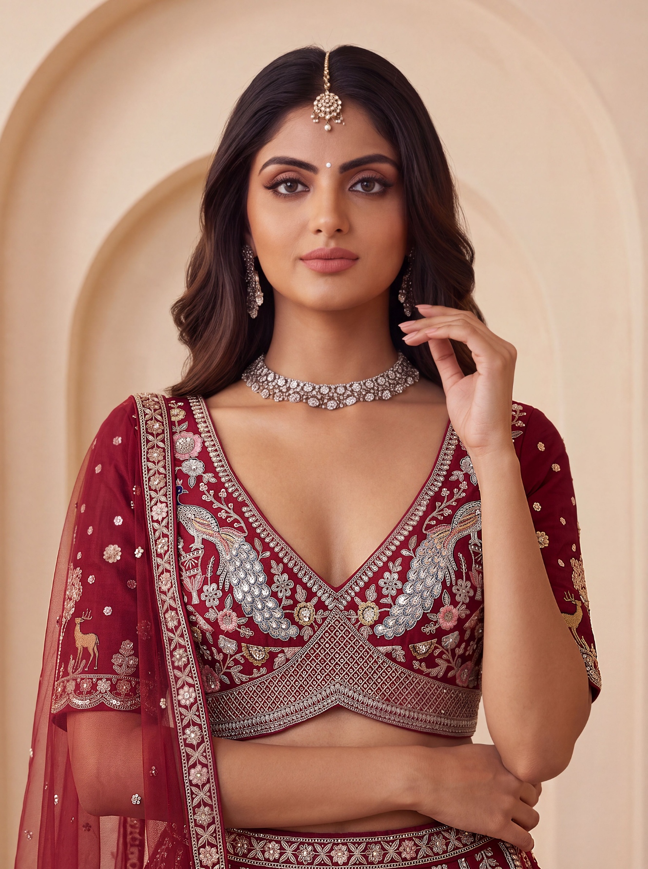Red Peacock Handwork Silk Bridal Lehenga Choli