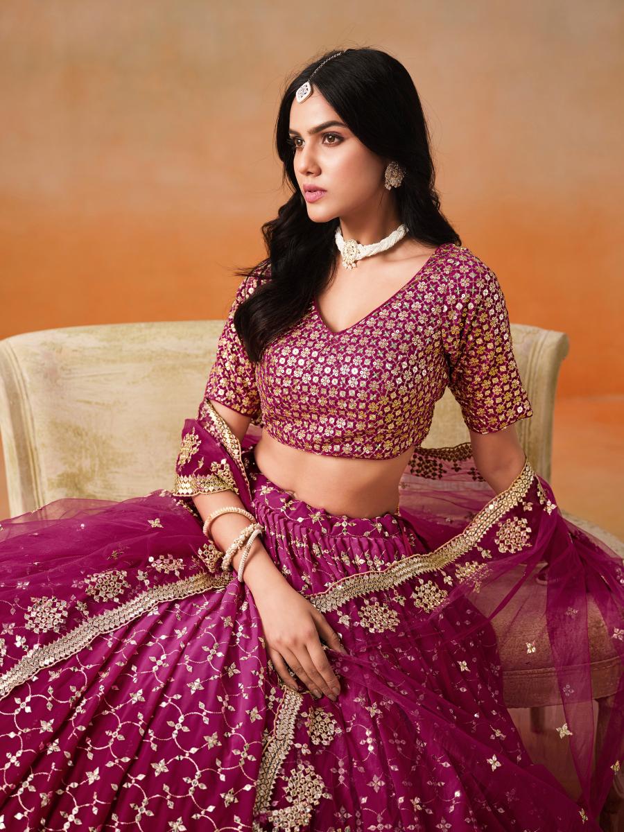 Red Pink Georgette Lehenga Choli With Dupatta — alternate view