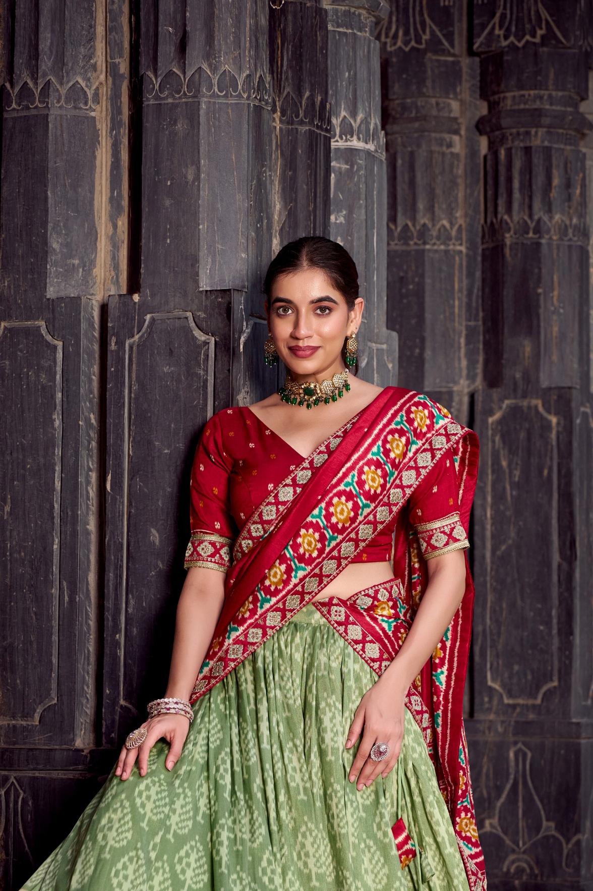 Red Pista Ikkat Tussar Silk Lehenga Choli — alternate view