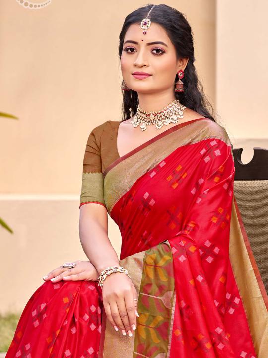 Red Pochampalli Silk Saree — alternate view