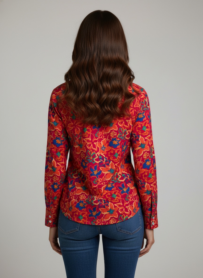 Red Printed Crepe Classic Shirt — alternate view