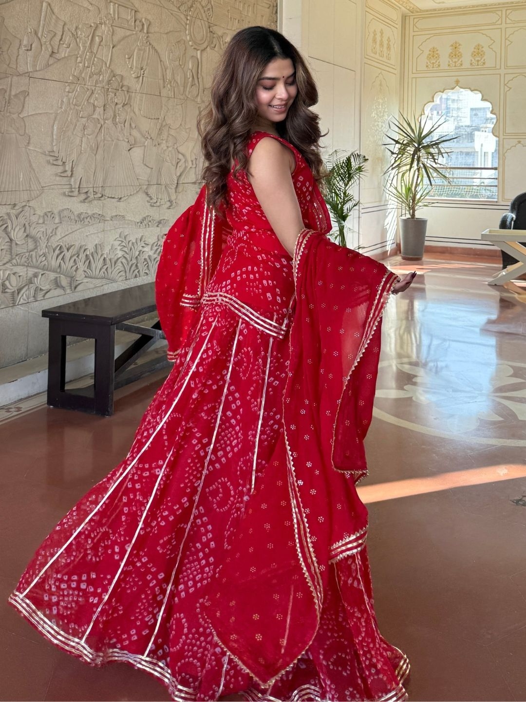Red Printed Georgette Sharara Suit — alternate view