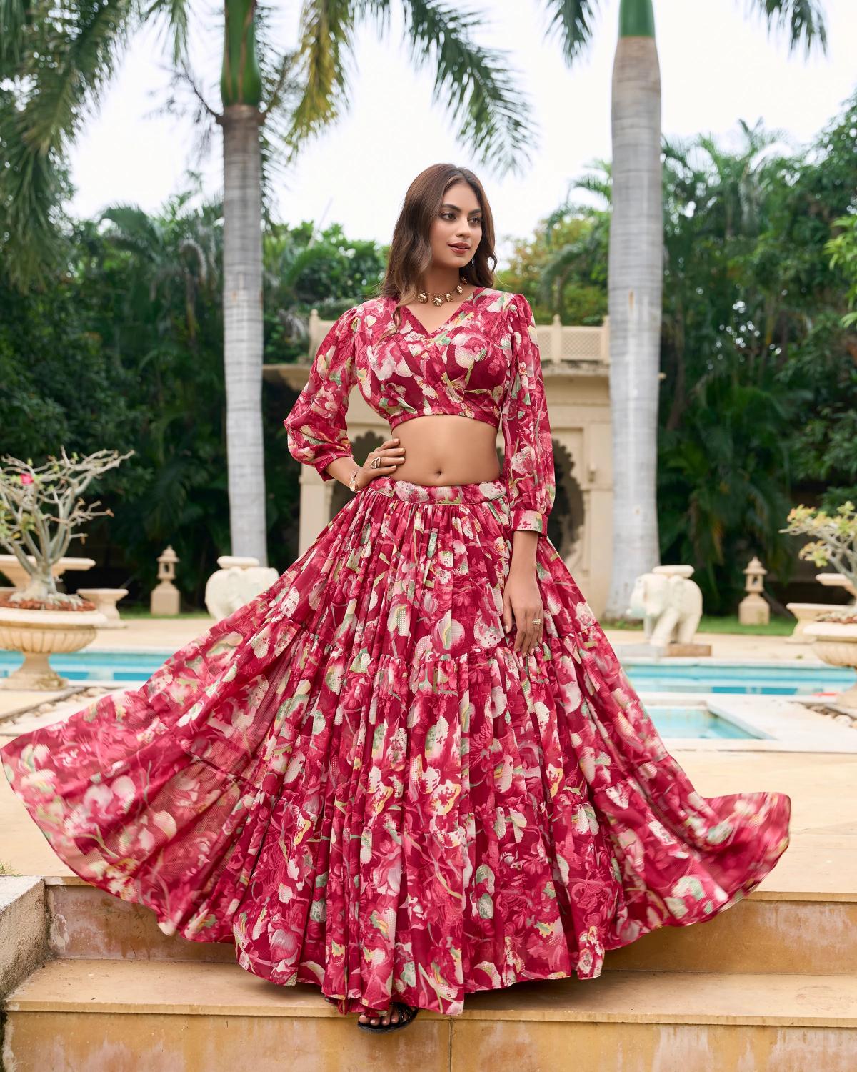 Red Printed Lehenga