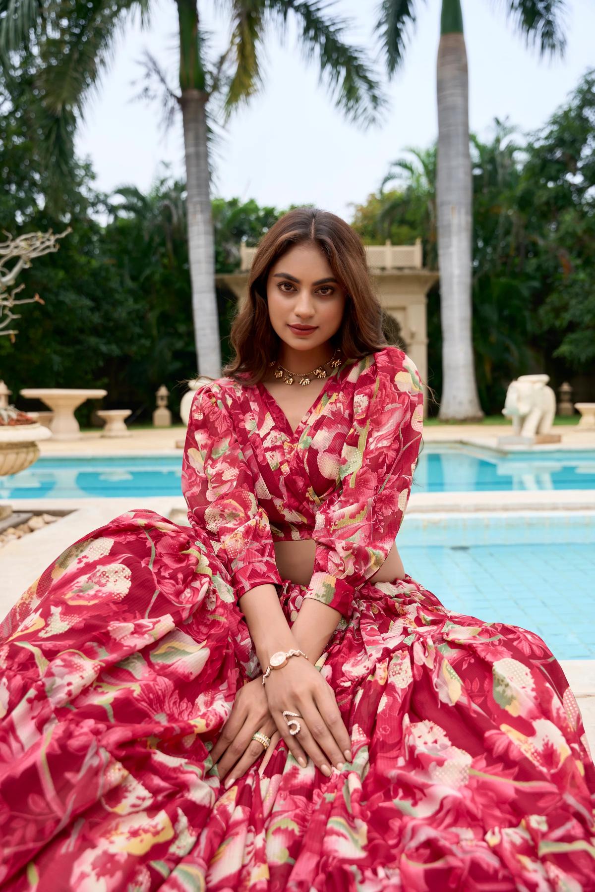 Red Printed Lehenga