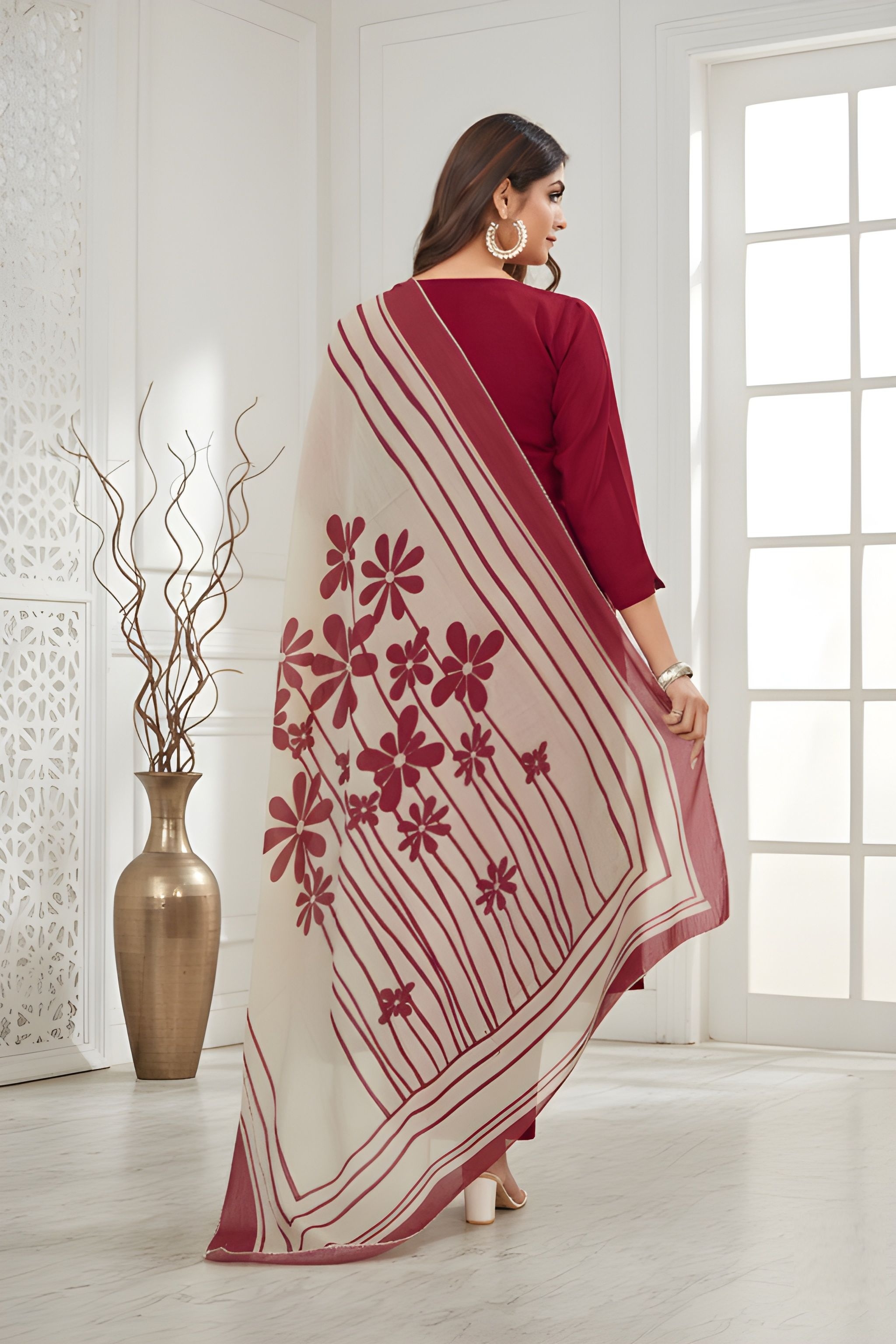 Red Printed Roman Silk Salwar Suit — alternate view