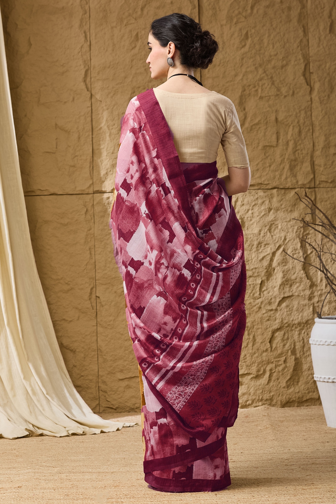Red Printed Silk Blend Ready To Wear Saree — alternate view