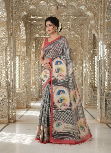 Red Rachana Designer Digital Printed Crepe Silk Saree