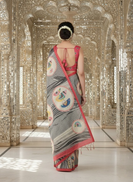 Red Rachana Designer Digital Printed Crepe Silk Saree — alternate view
