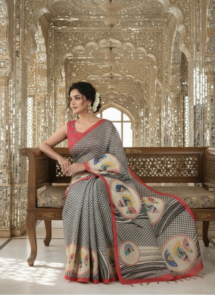 Red Rachana Designer Digital Printed Crepe Silk Saree