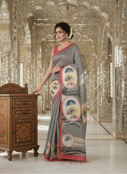 Red Rachana Designer Digital Printed Crepe Silk Saree