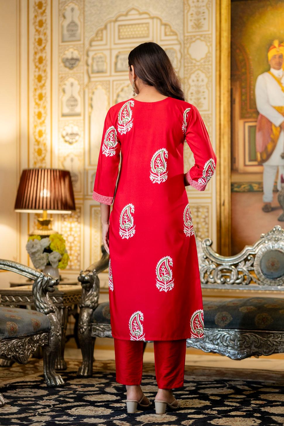Red Rayon Printed Salwar Suit — alternate view