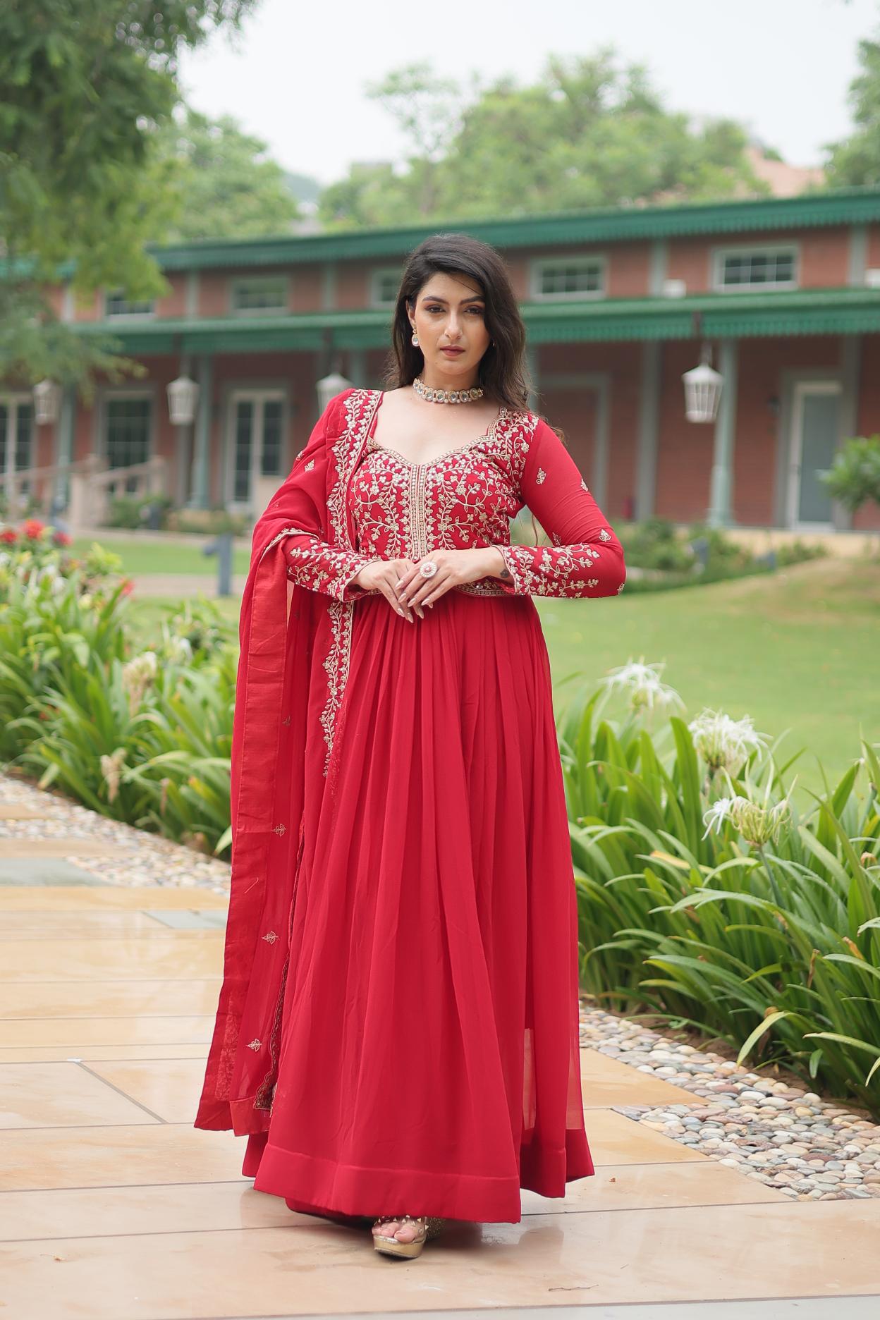 Red Readymade Long Gown