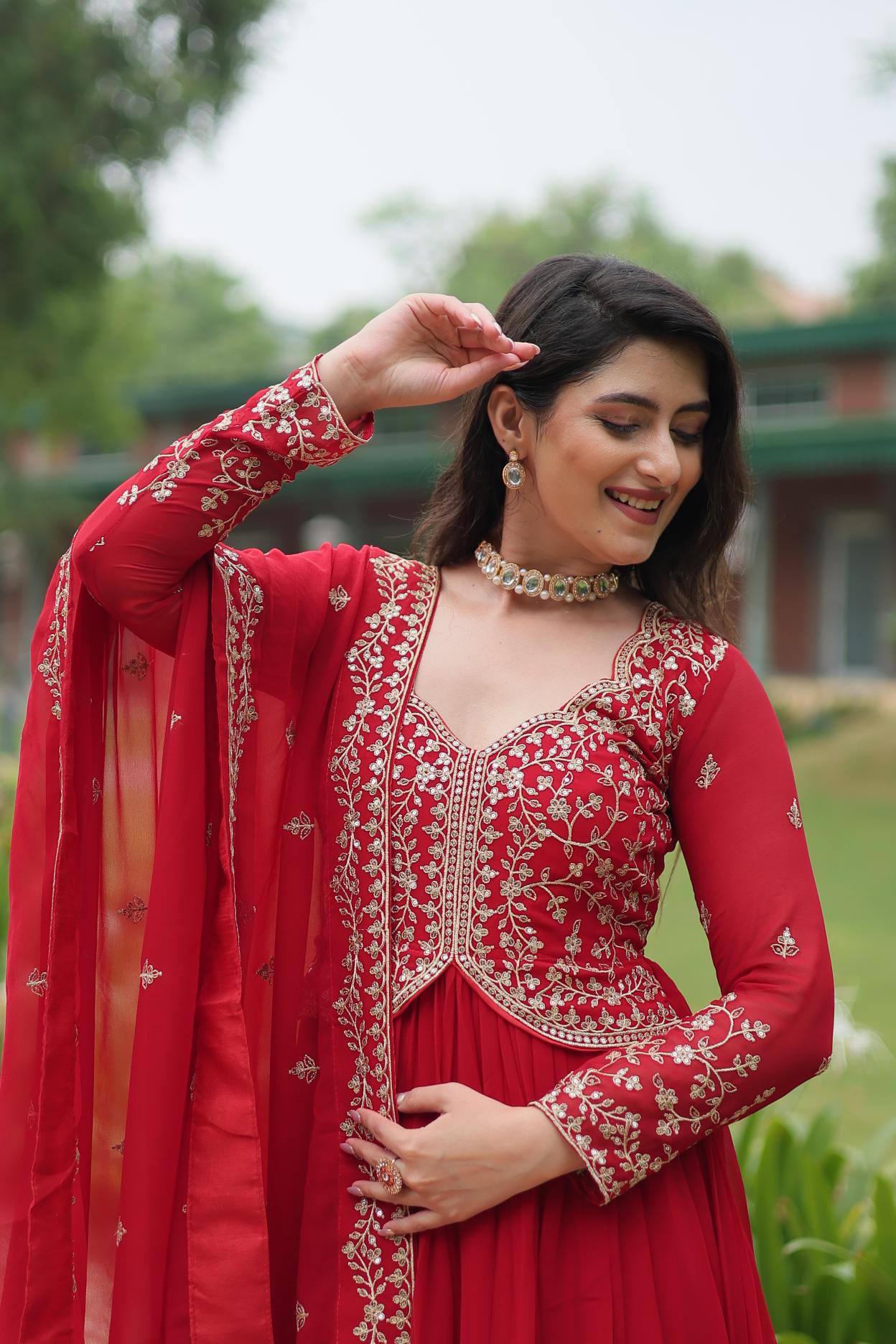 Red Readymade Long Gown — alternate view