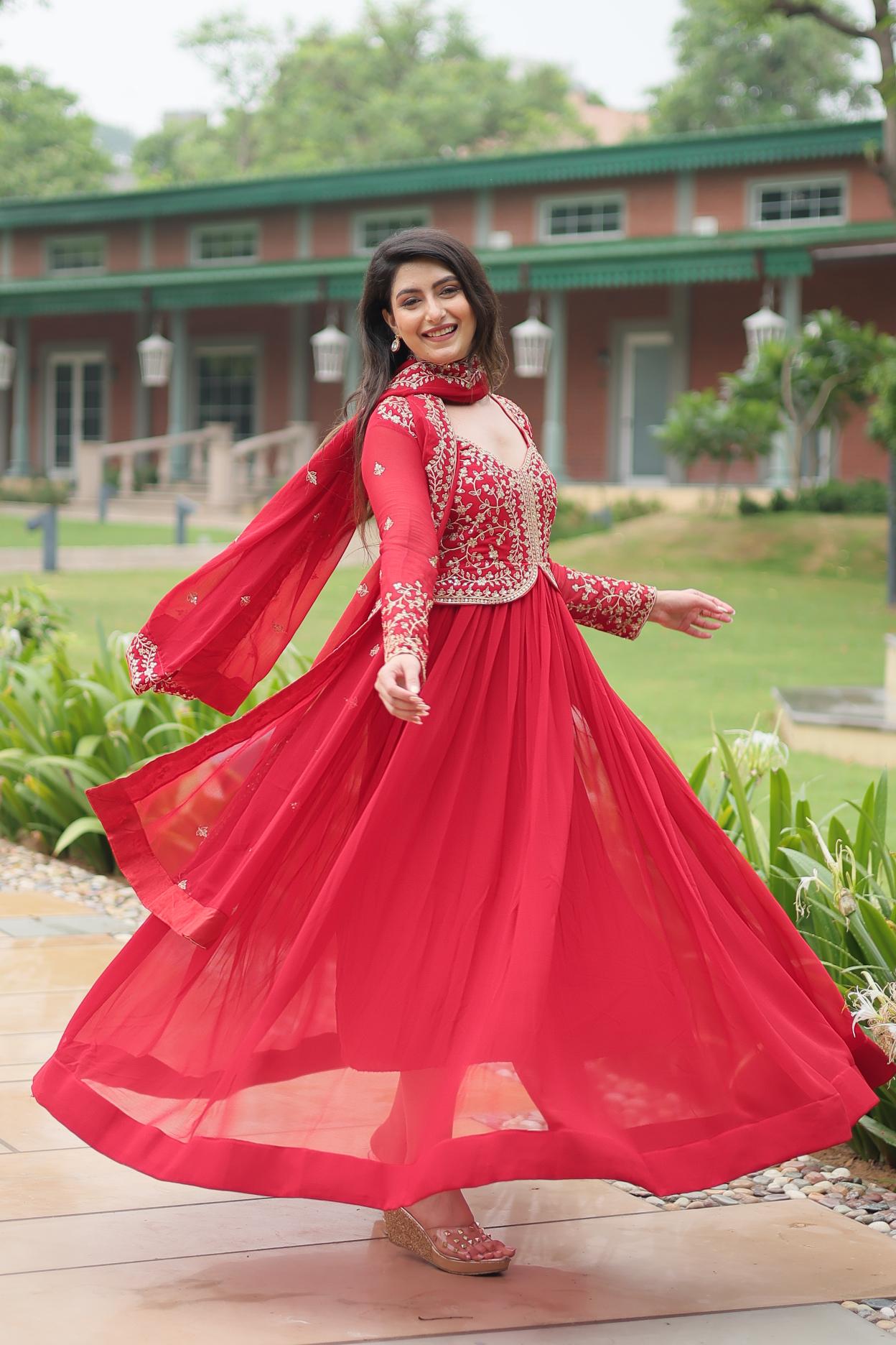 Red Readymade Long Gown