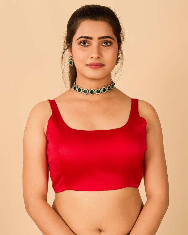 Red Satin Readymade Blouse
