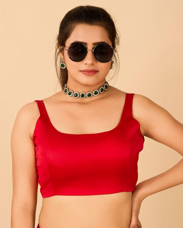Red Satin Readymade Blouse