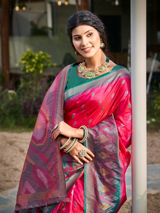 Red Sea Green Soft Silk Saree — alternate view