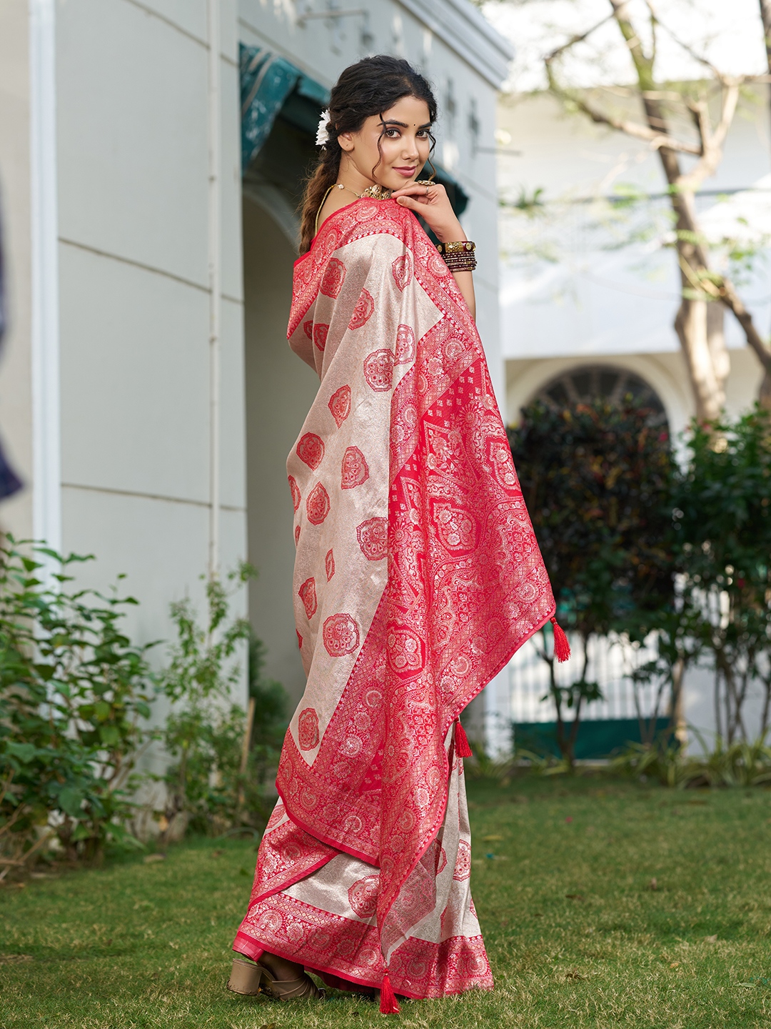 Red Silk Blend Woven Designer Saree — alternate view