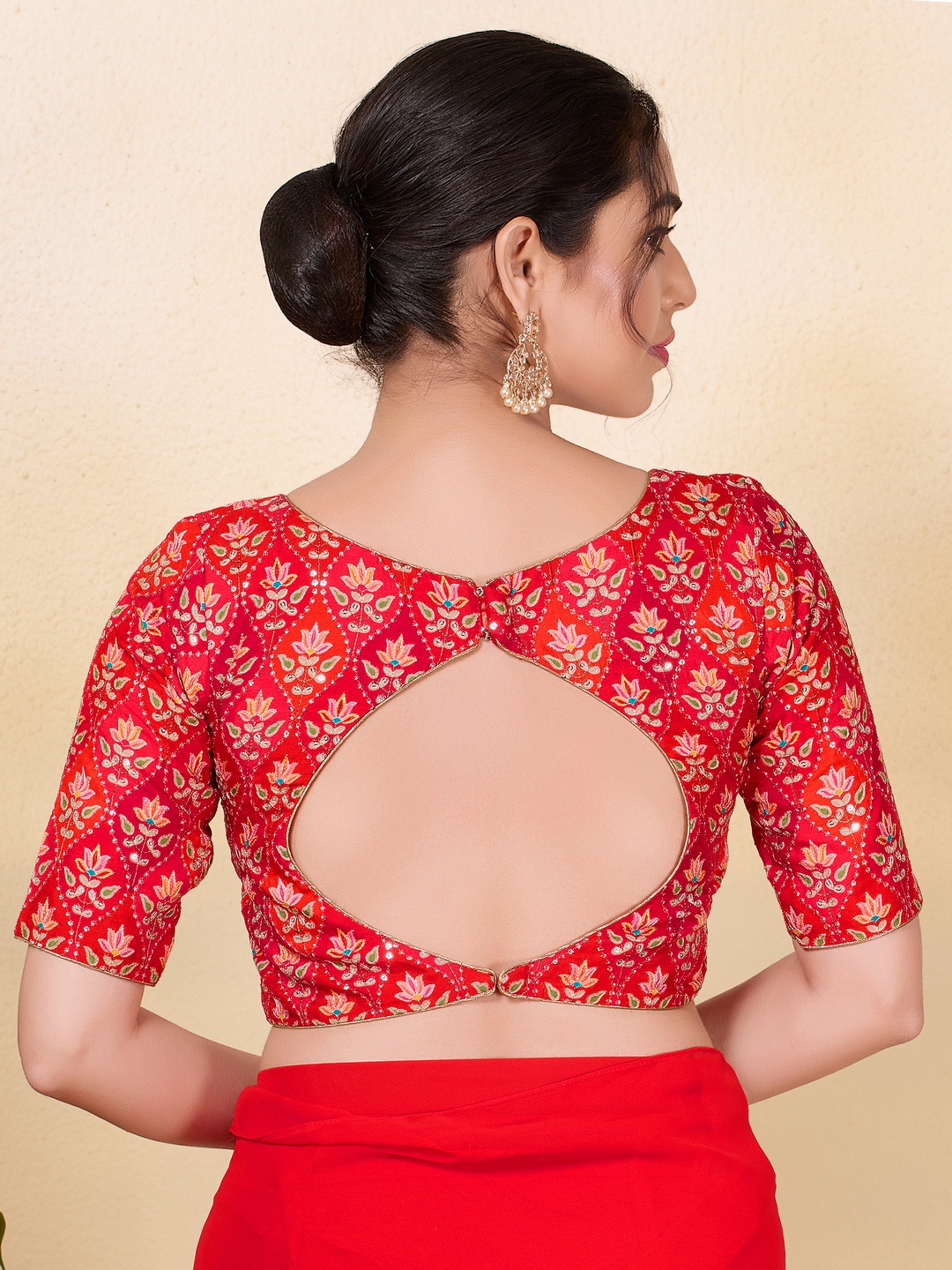 Red Silk Printed Fitted Blouse — alternate view