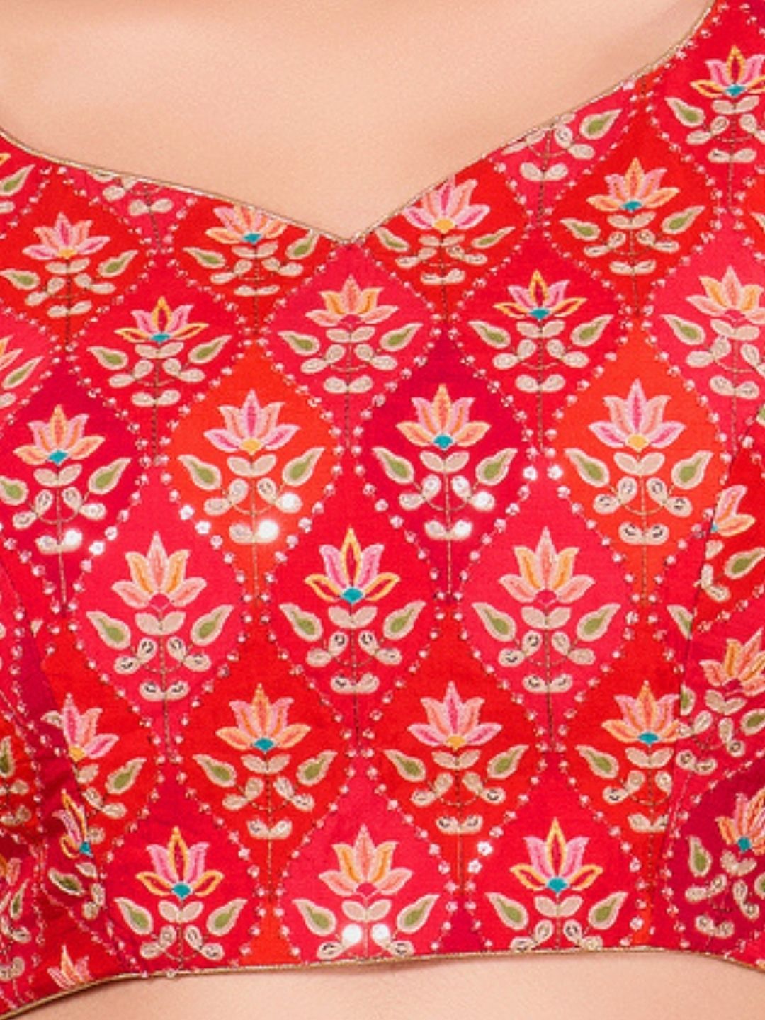 Red Silk Printed Fitted Blouse