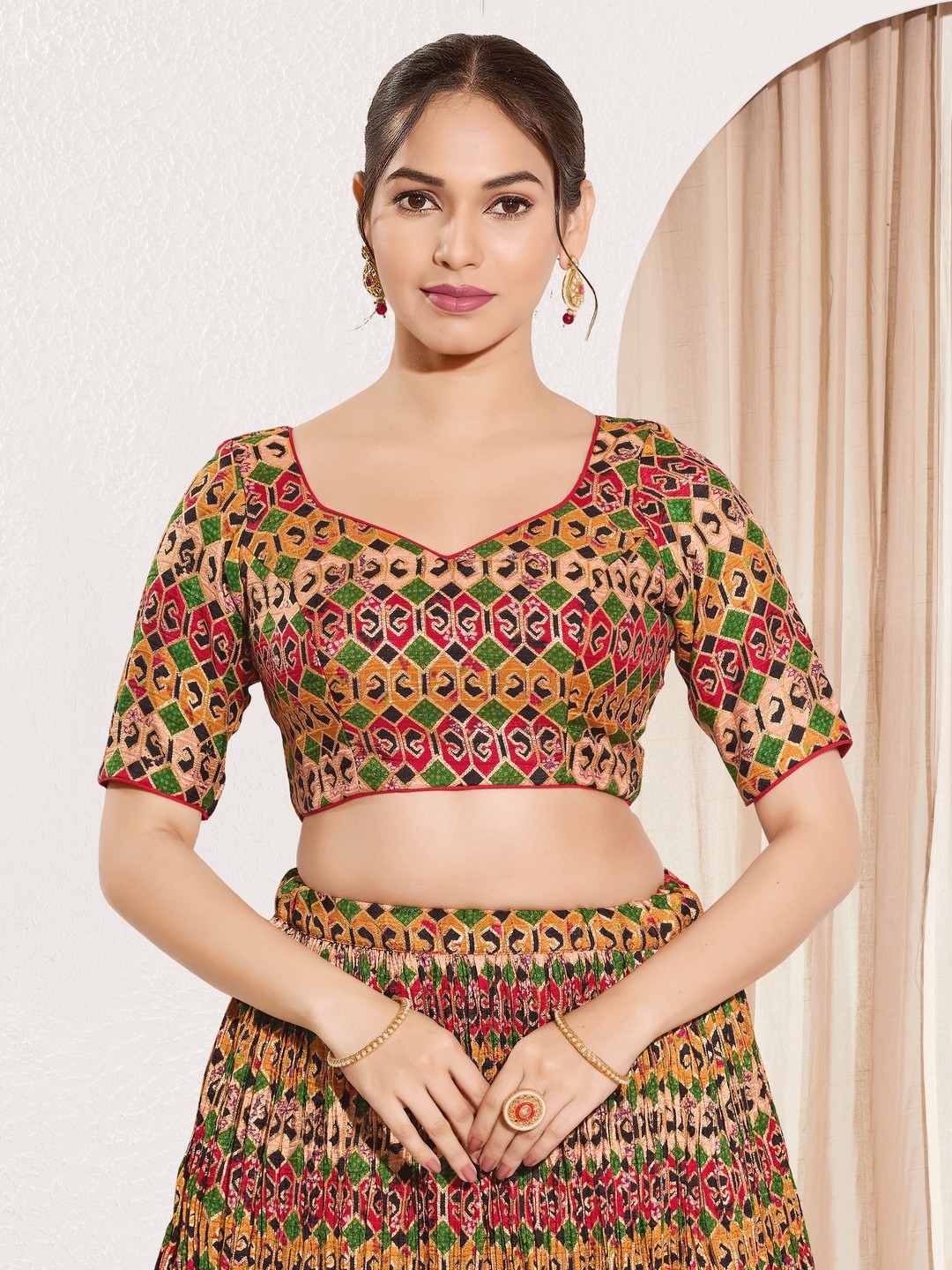 Red Silk Woven Fitted Blouse