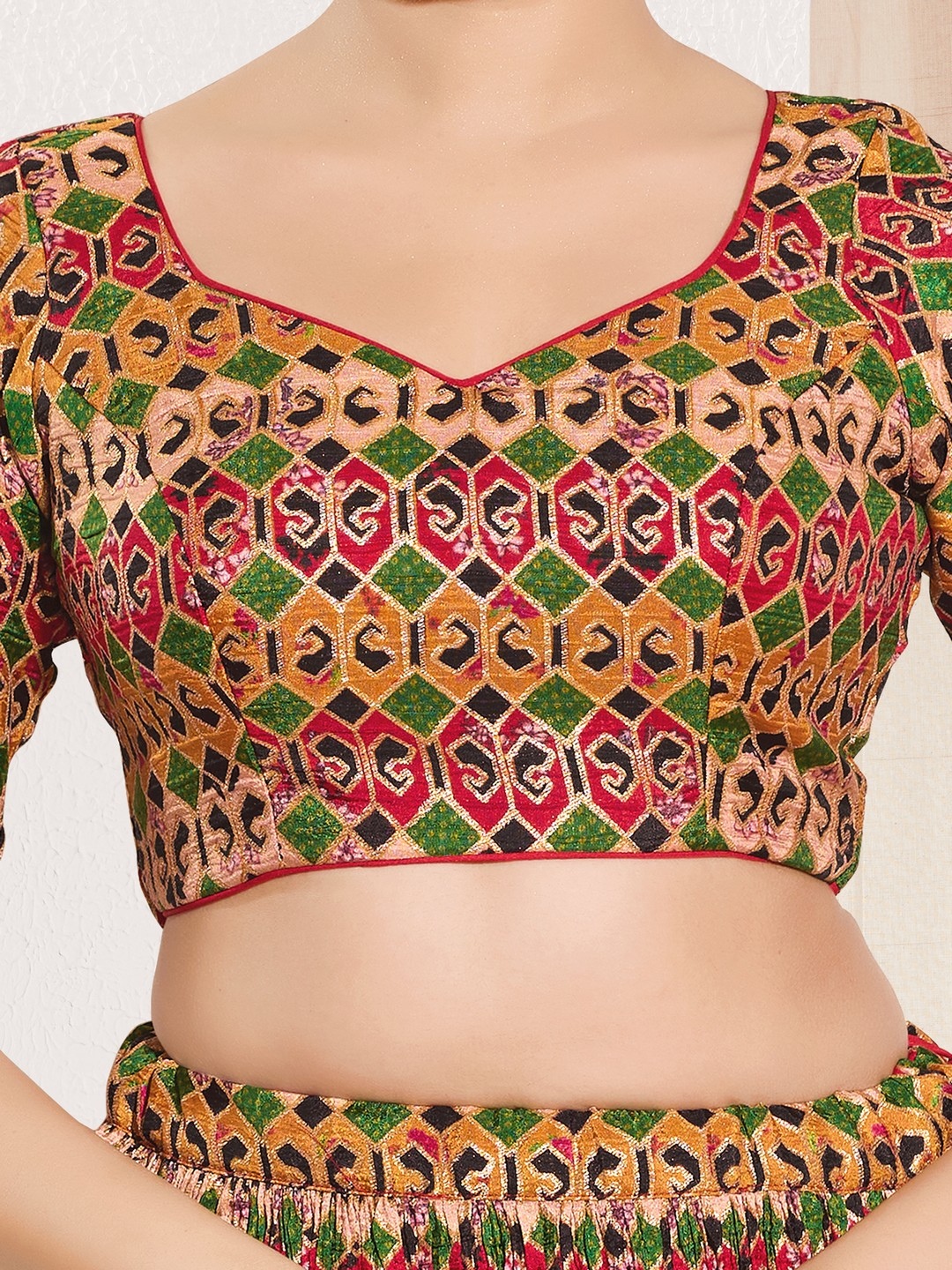 Red Silk Woven Fitted Blouse
