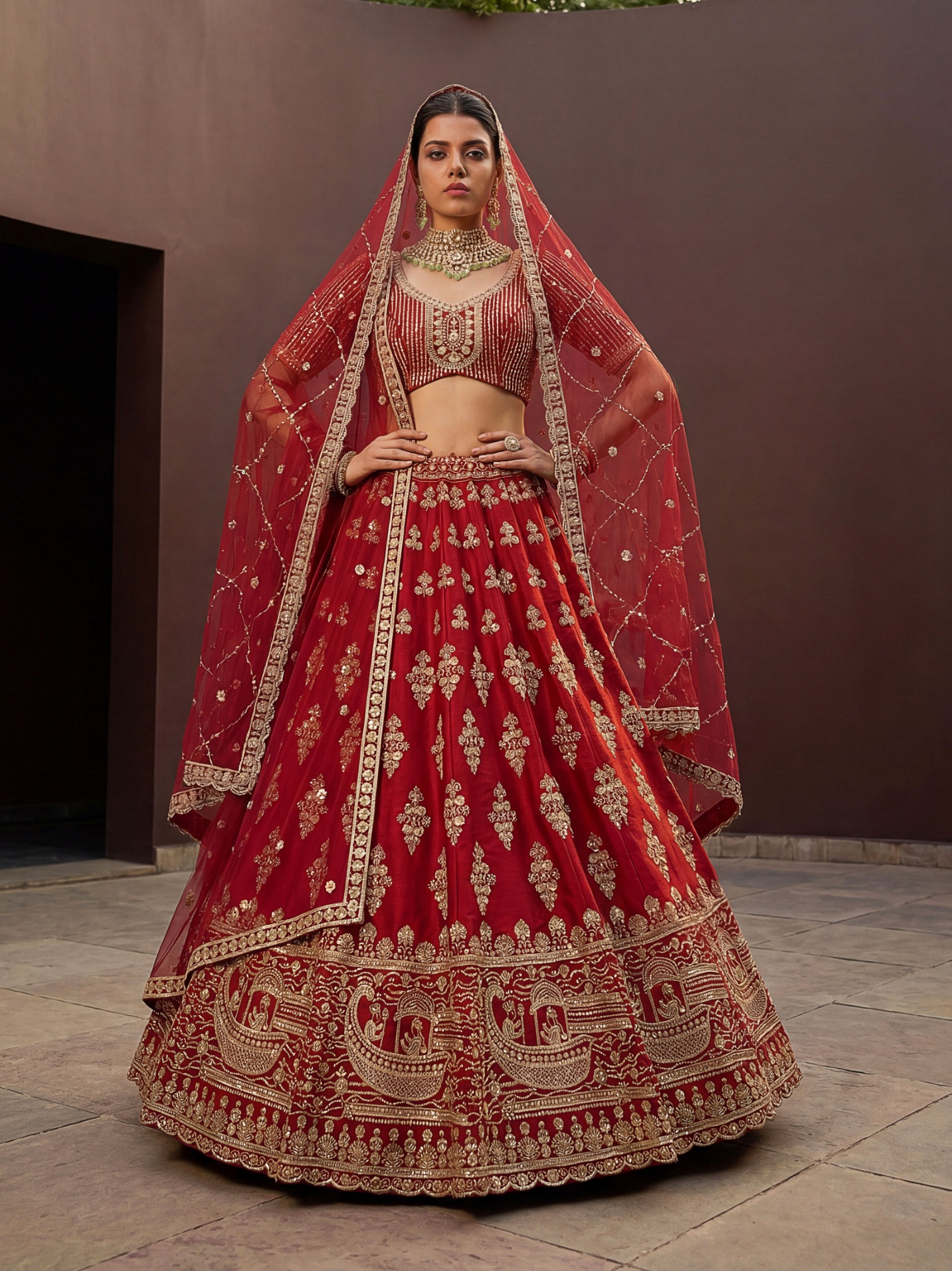Red Silk Zardosi Embroidered Bridal Lehenga Choli