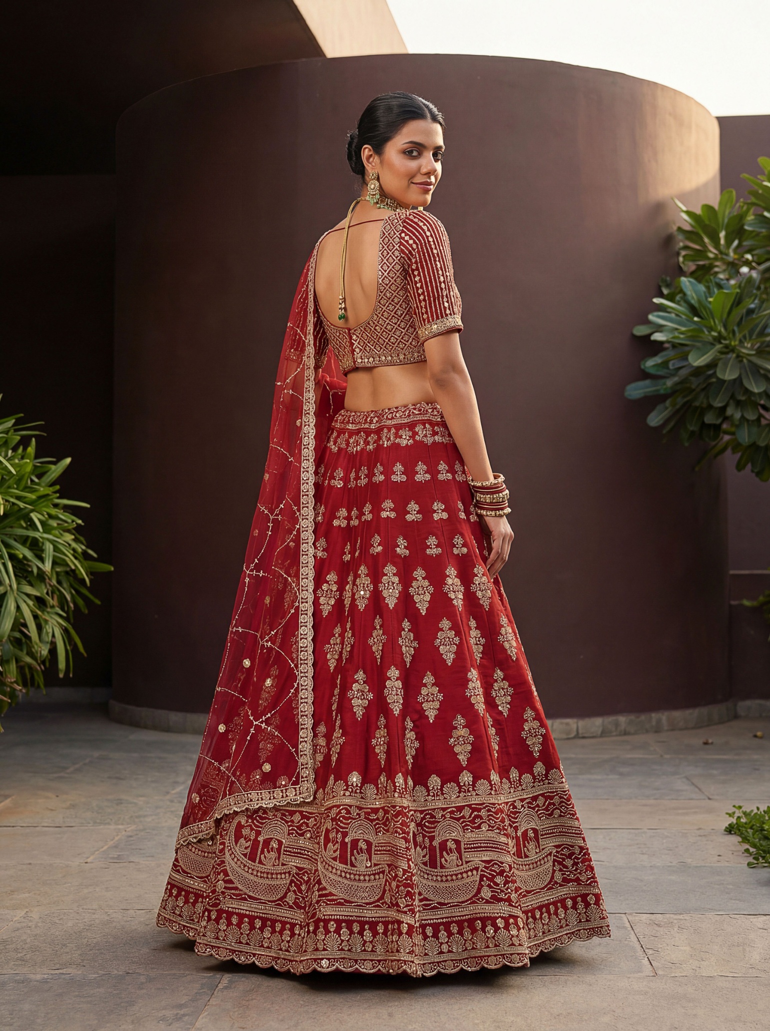 Red Silk Zardosi Embroidered Bridal Lehenga Choli — alternate view