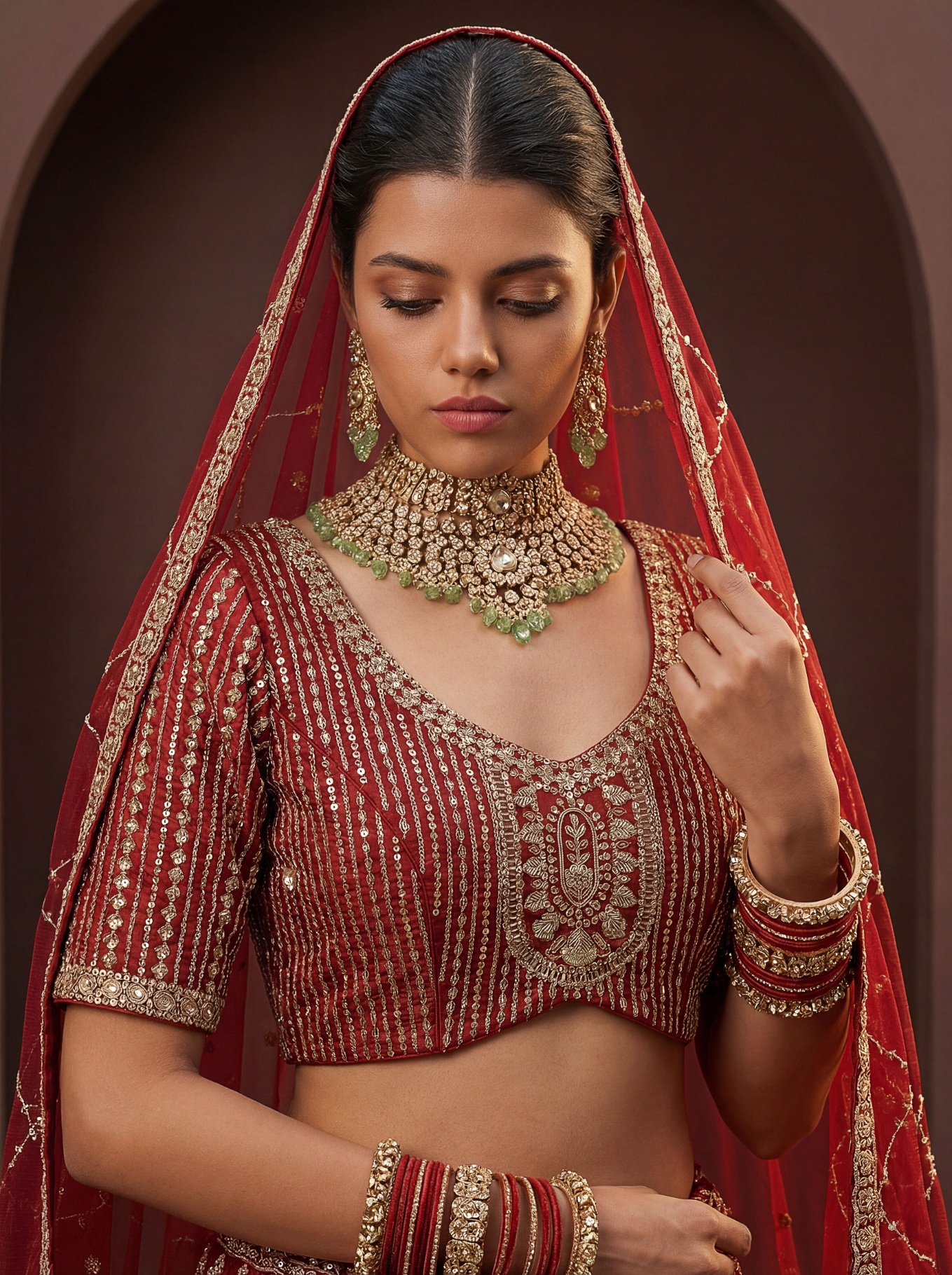 Red Silk Zardosi Embroidered Bridal Lehenga Choli