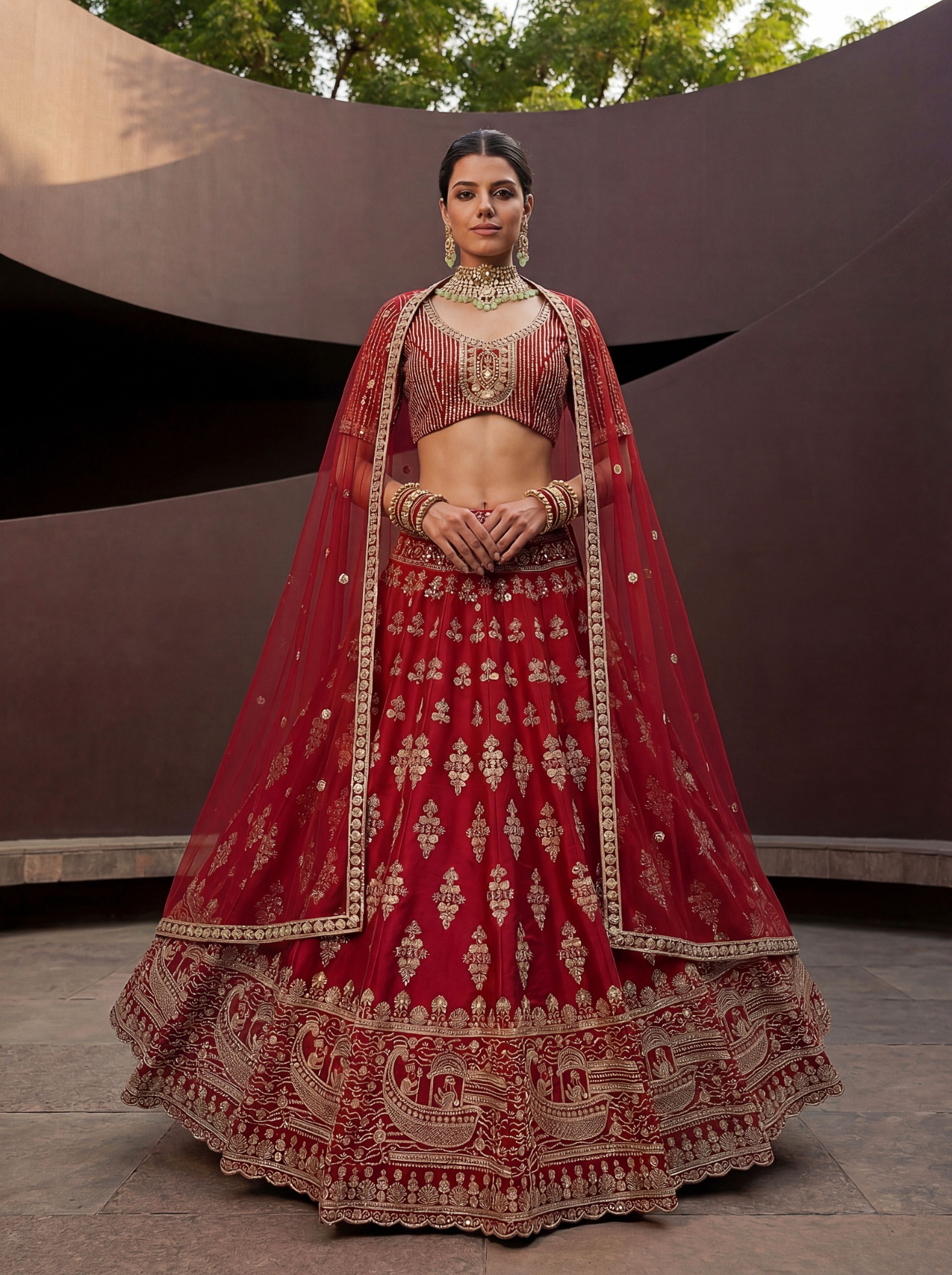 Red Silk Zardosi Embroidered Bridal Lehenga Choli