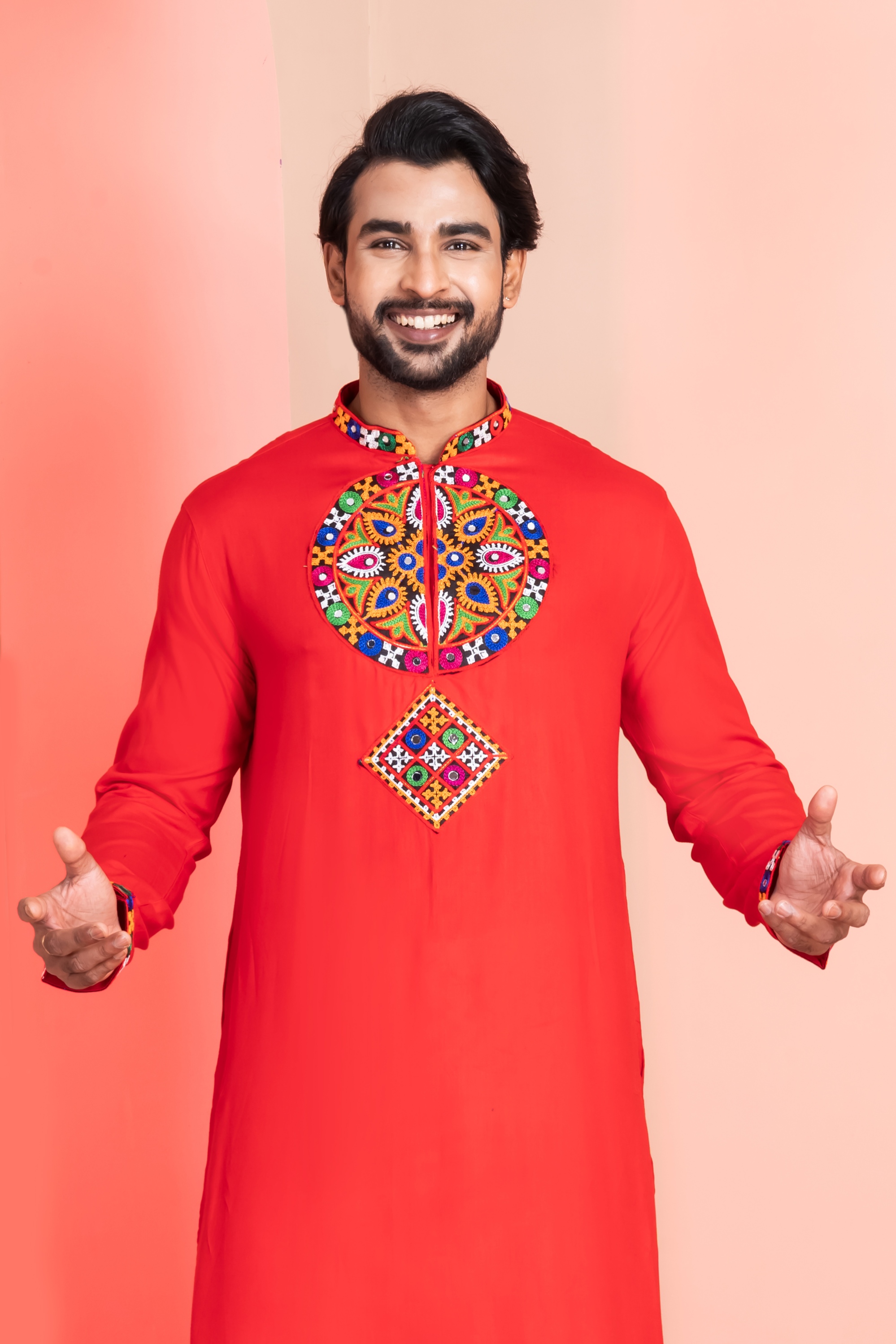 Red Solid Embroidered Kurta Pyjama