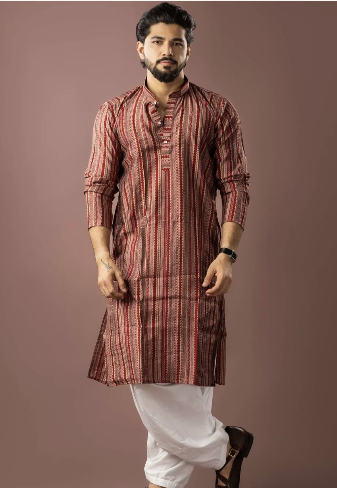 Red Striped Heritage Kurta Set