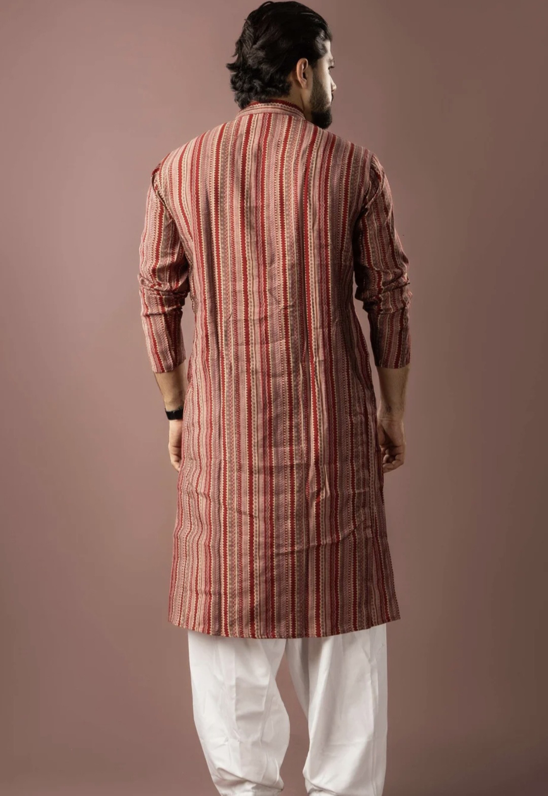 Red Striped Heritage Kurta Set — alternate view